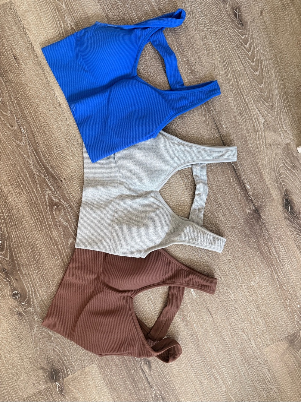 Ribbed Work Out Tank Top Trio - Blue, Gray, Brown